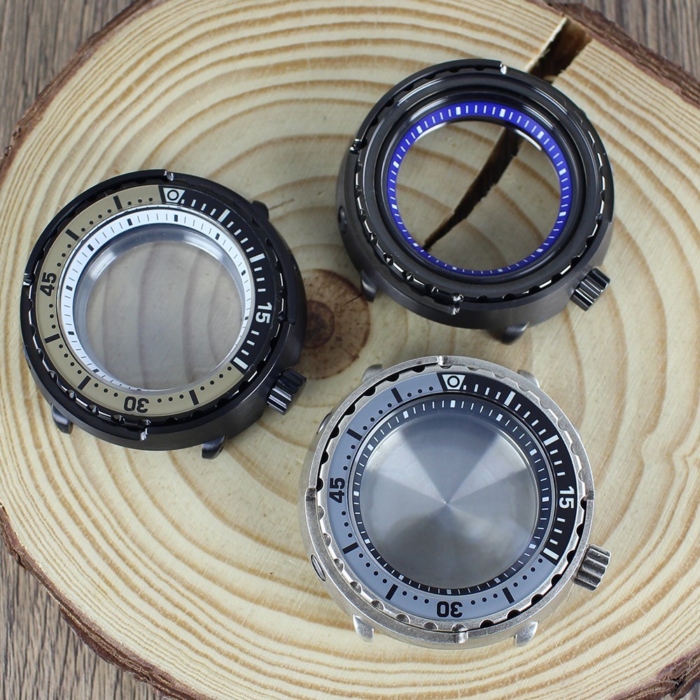 47mm Watch Case Silver Modify Tuna Can Mod Sapphire Steel For Seiko NH35 36 NH38
