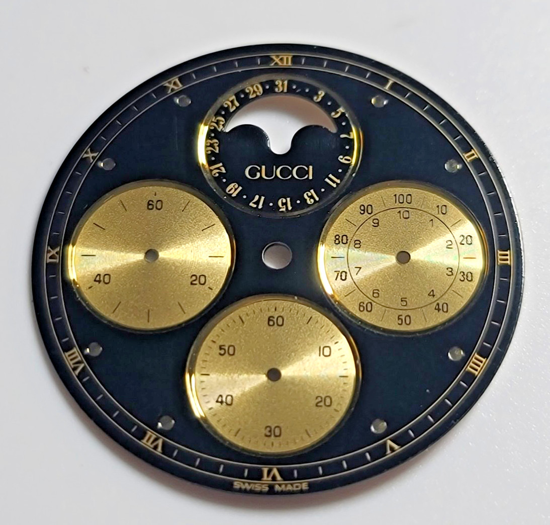 Gucci Moonphase Chronograph Dial Black Gold W. Germany Vintage Watch Part – H104