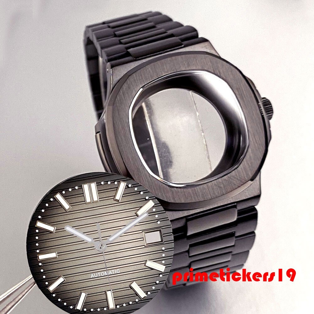 Fit NH35 Black PVD Square Watch Case+Band+Dial Set Sapphire Wristwatch Mod Parts