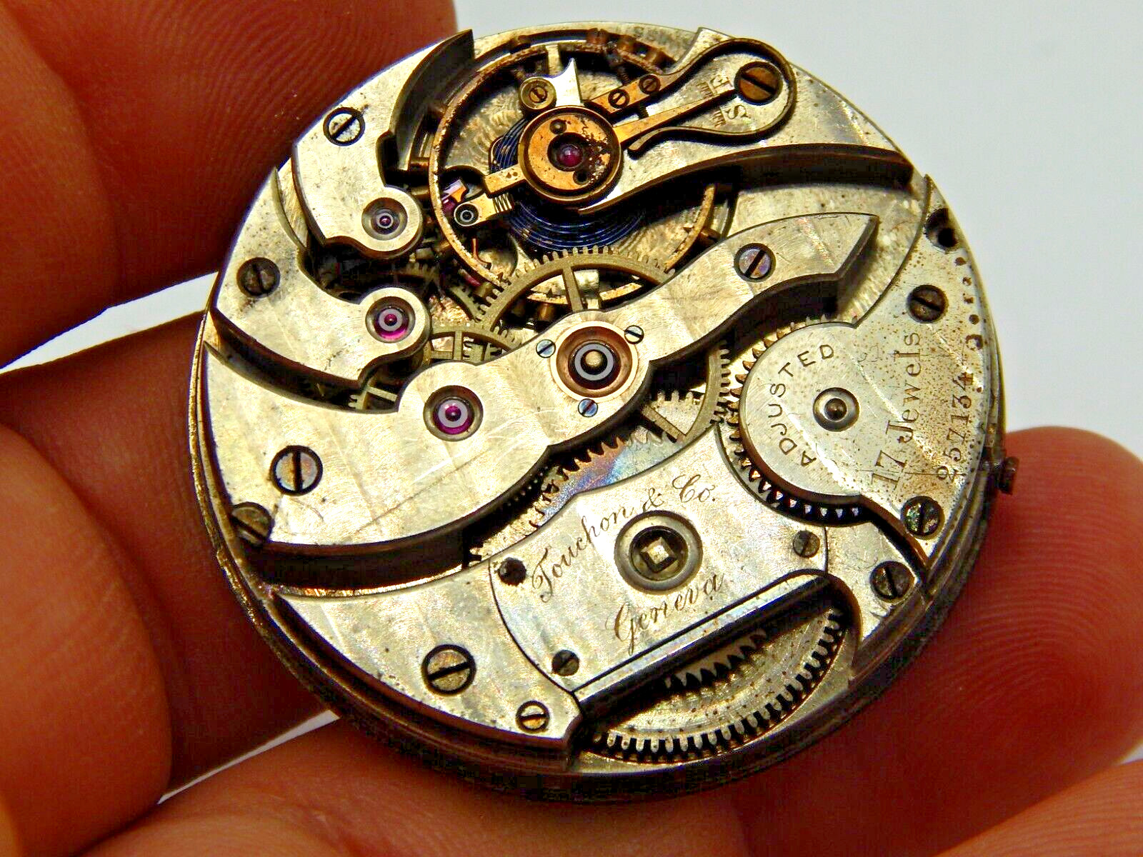 Rare Antique Touchon & Co Swiss pocket watch movement 17 jewels 41.8mm OF