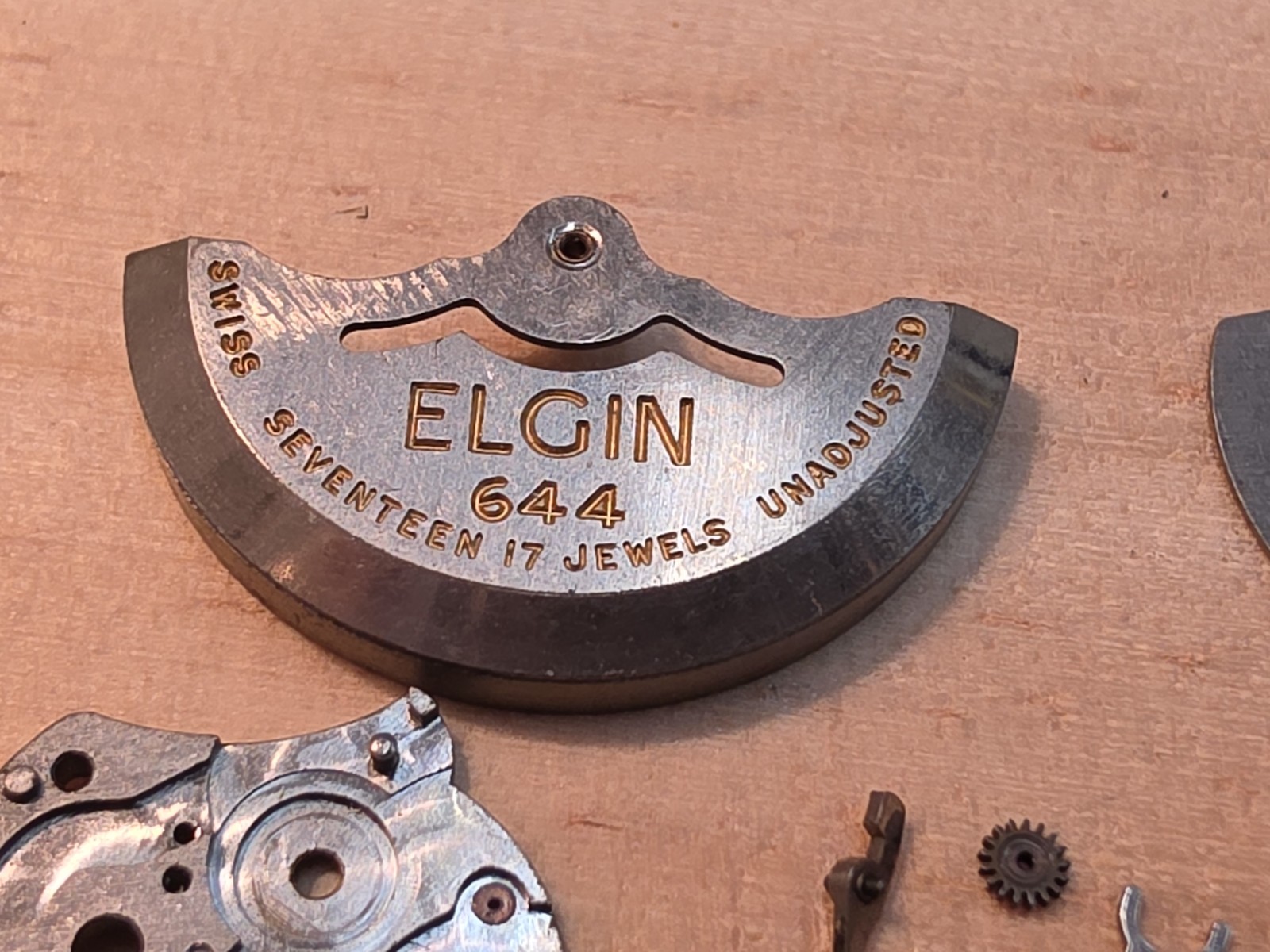 Lot Of Mixed Elgin 644 17j Automatic Parts-Rotor, Bridges, Wheels….