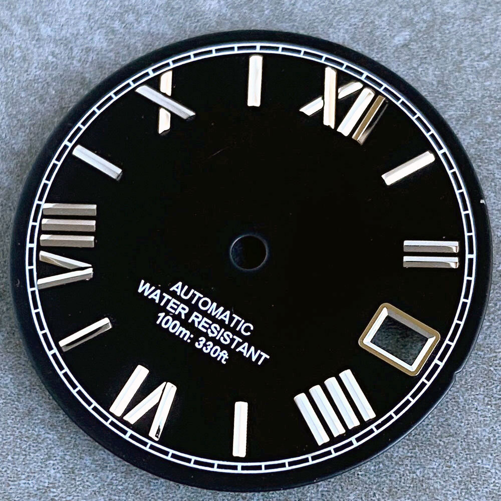 Silver Black Green 29mm Sunburst Watch Dial Gold Silver Roman Numeral fit NH35