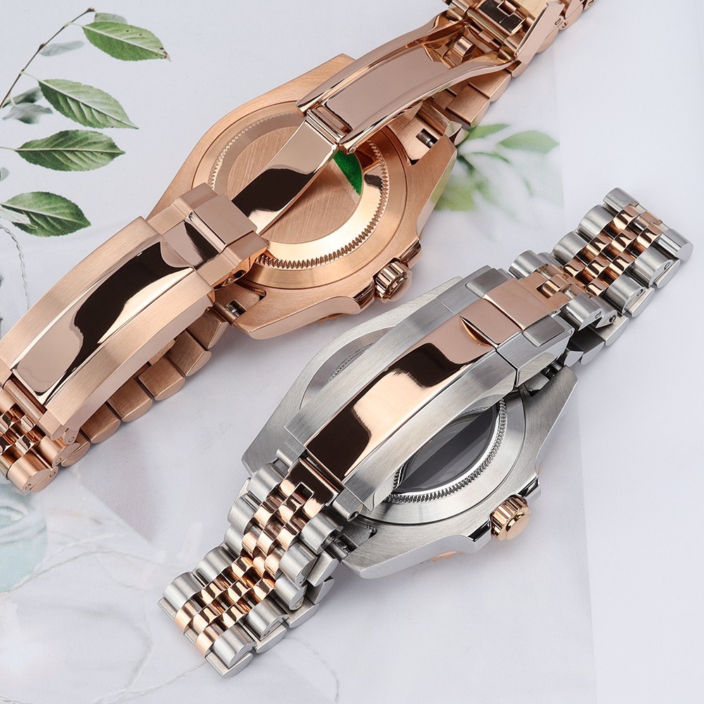 Oyster 40mm Watch Cases Bracelet Rose Gold Luminous Bezel For SII NH35 Movement
