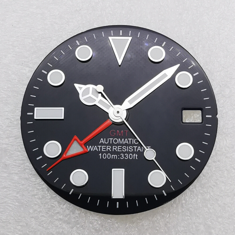 28.5mm Sterile Watch Dial GMT Hands Luminous for NH34 movement White Black Parts