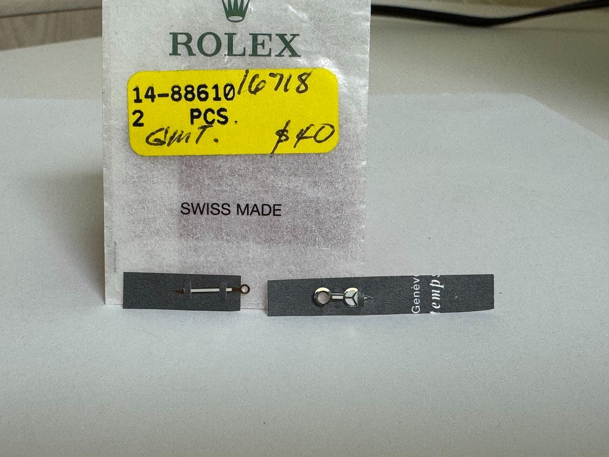 NOS Genuine ROLEX GMT-MASTER II yellow gold hour and minutes hands 16718