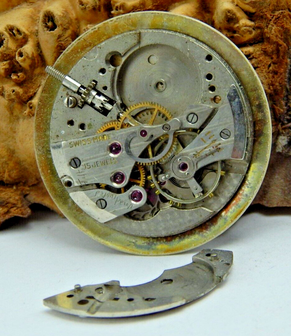 Vintage Sidney 15 jewel 25.4mm men’s wrist watch movement with dial and hands