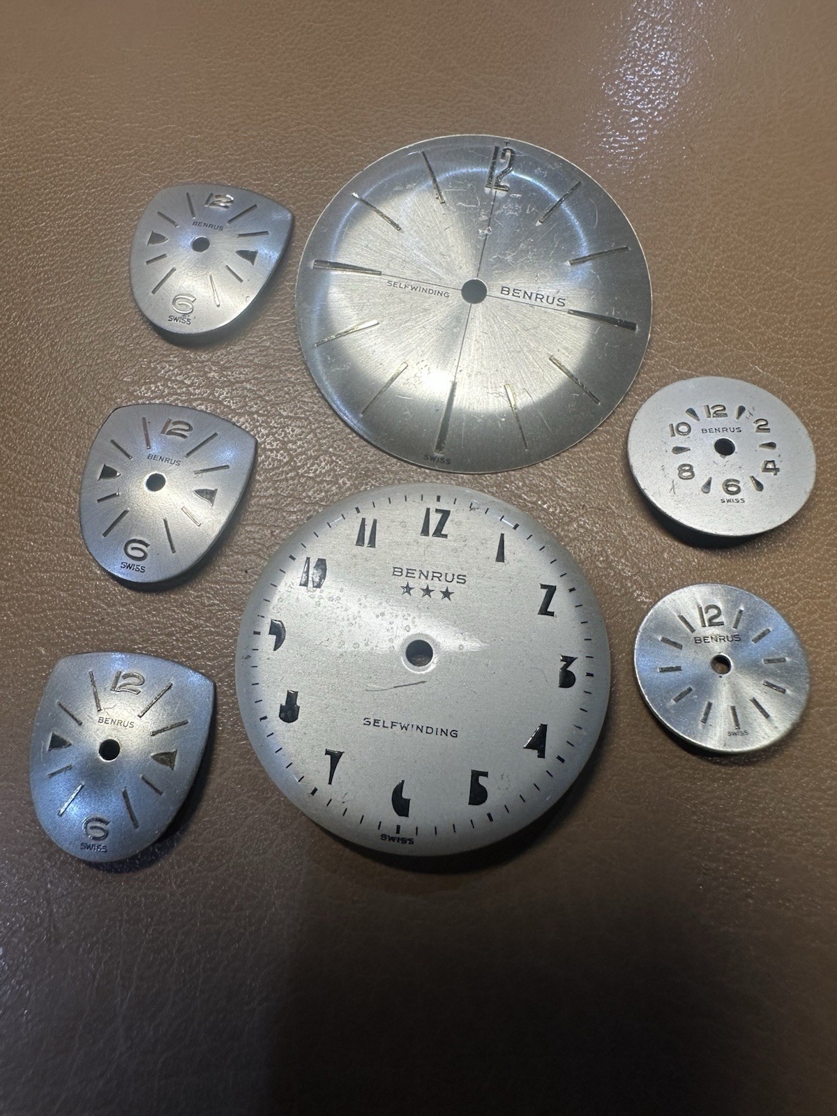 7 VTG Benrus Swiss Dial Lot 3 Star 28.3mm, 30mm, 14.4mm, 13mm, 13.4×15.4mm