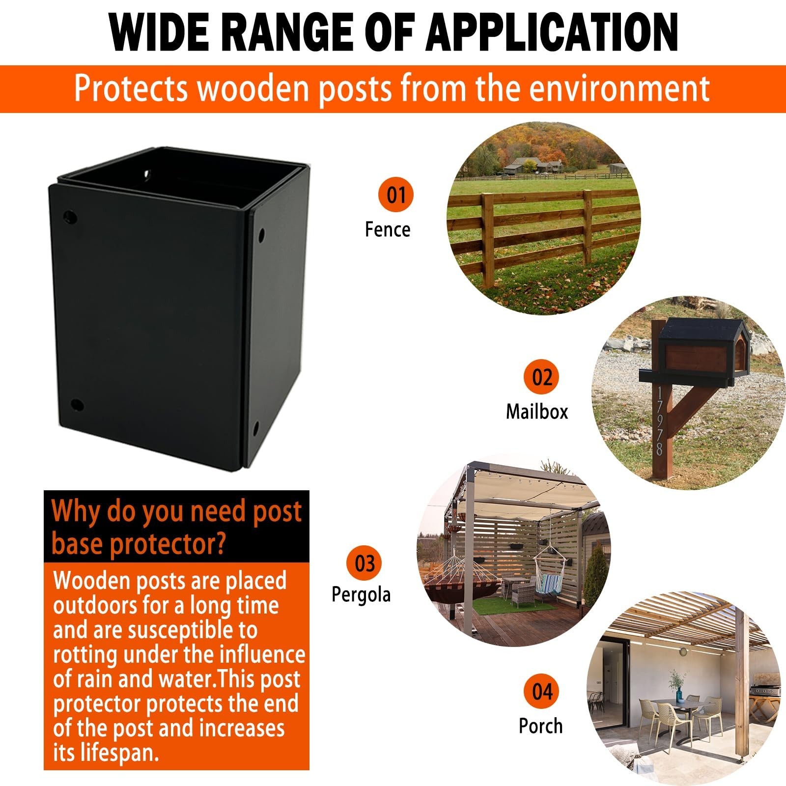 Post Base Protectors 4Pack,Adjustable(Range 3.3-6 in) Protects Wood Column fo…