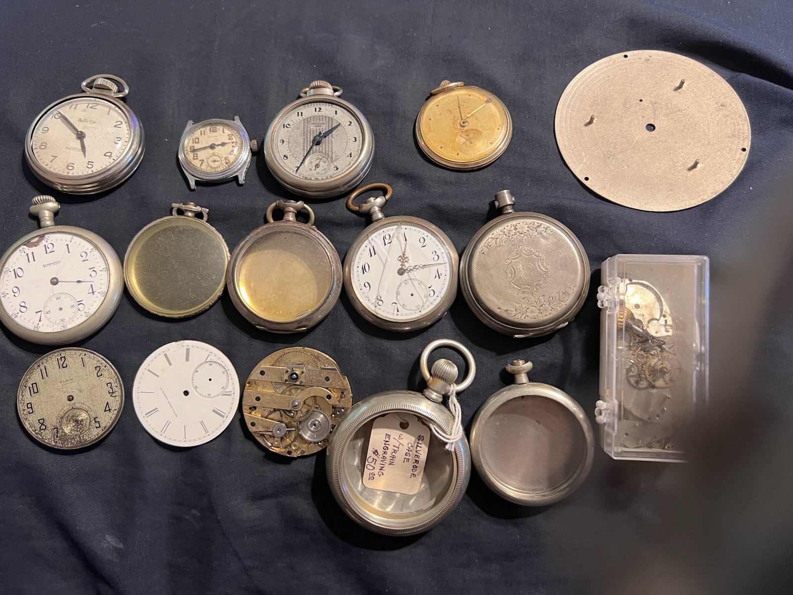 Antique Pocket Watch lot for Parts & Repair. Westclox, Elgin, Equity & Waltham.