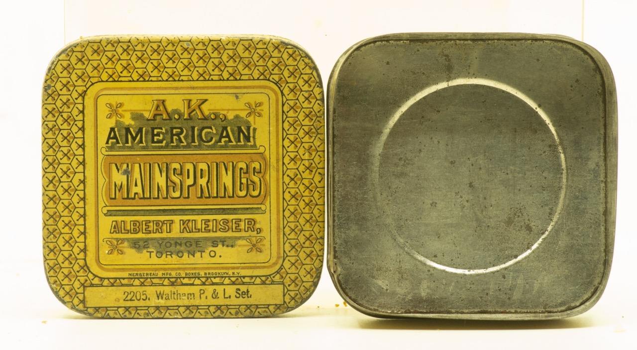 ALBERT KLEISER WATCHMAKER TORONTO: MAINSPRING TIN CIRCA 1920 REF: 8335B