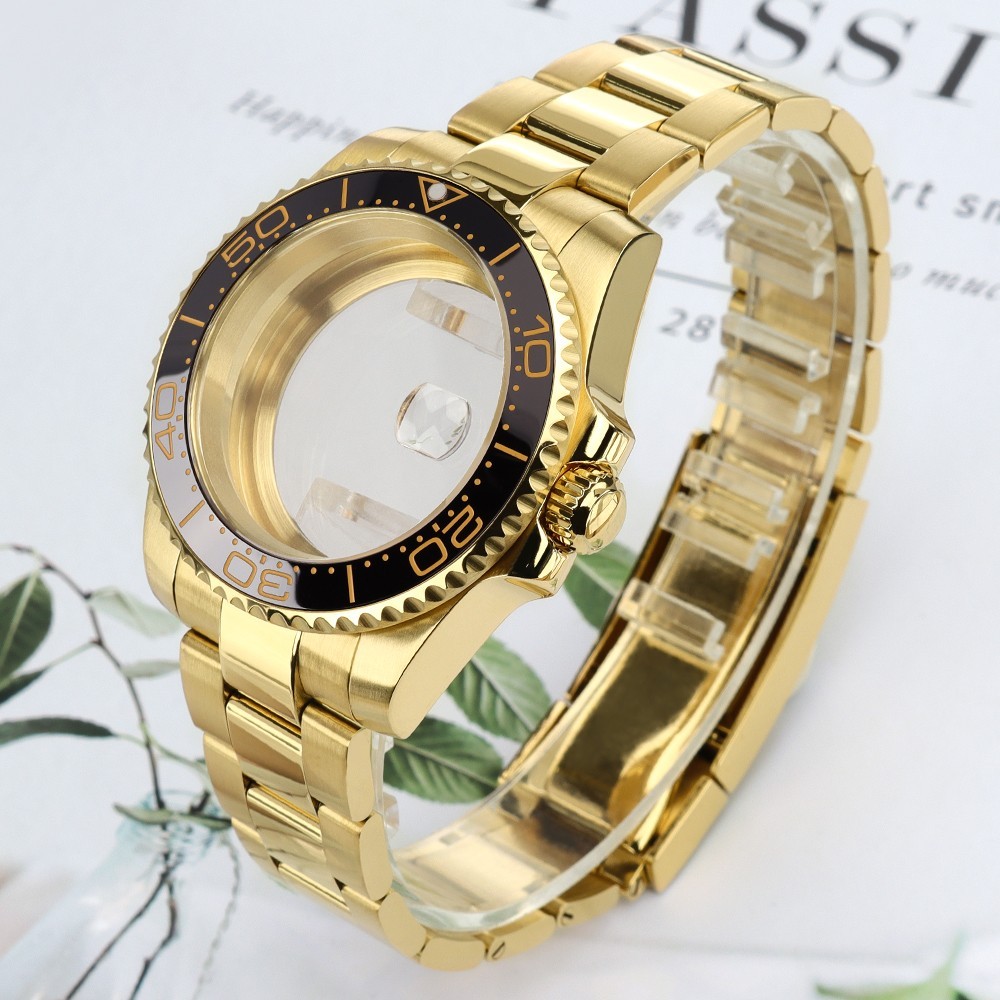40mm GMT Golden Watch Case+Oyster Bracelet Sapphire 10ATM For Japan NH35 ETA2824