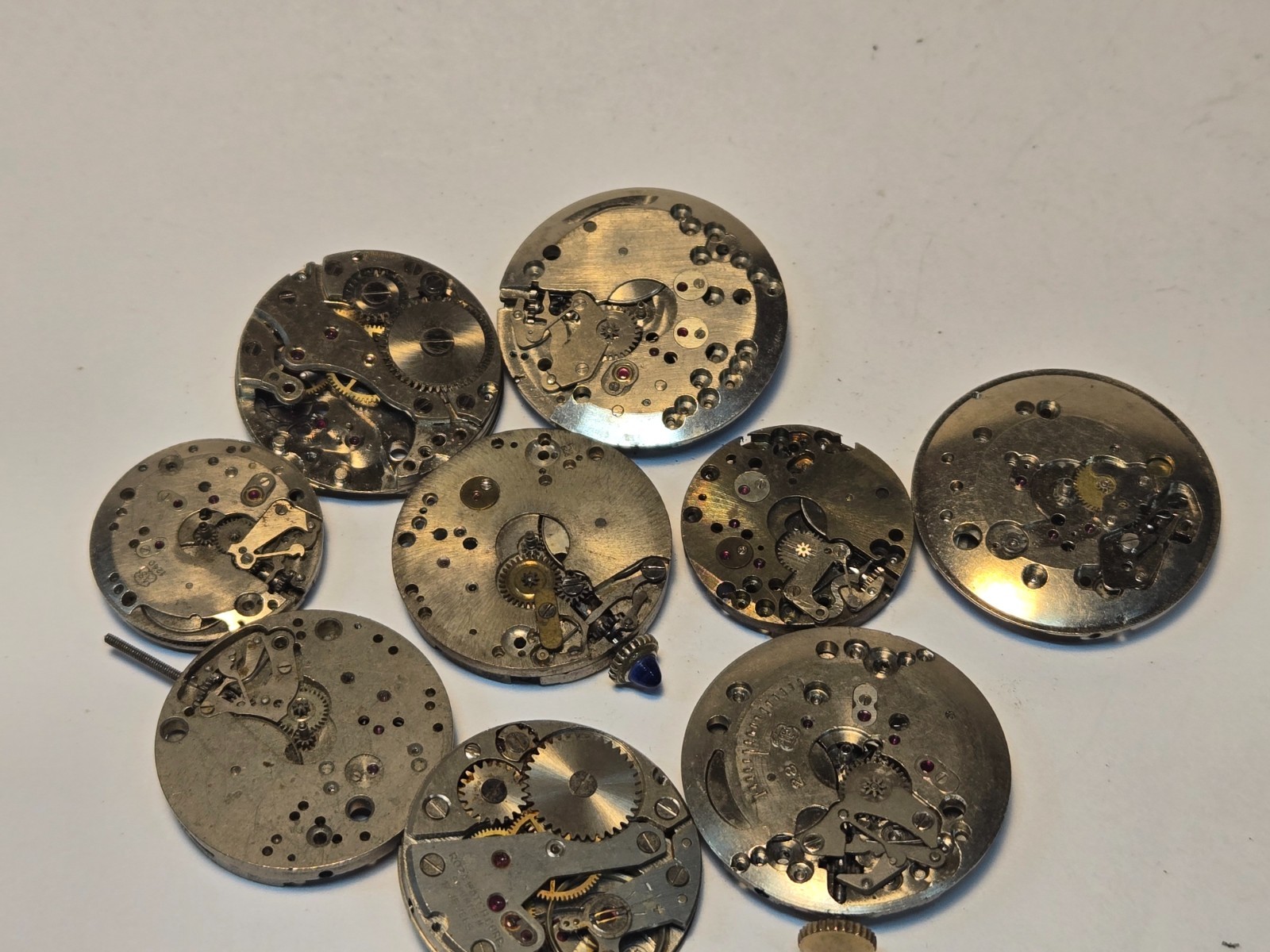 Vtg Watch Movement Parts Lot (8) Watchmakers Estate Spares Repair 17j