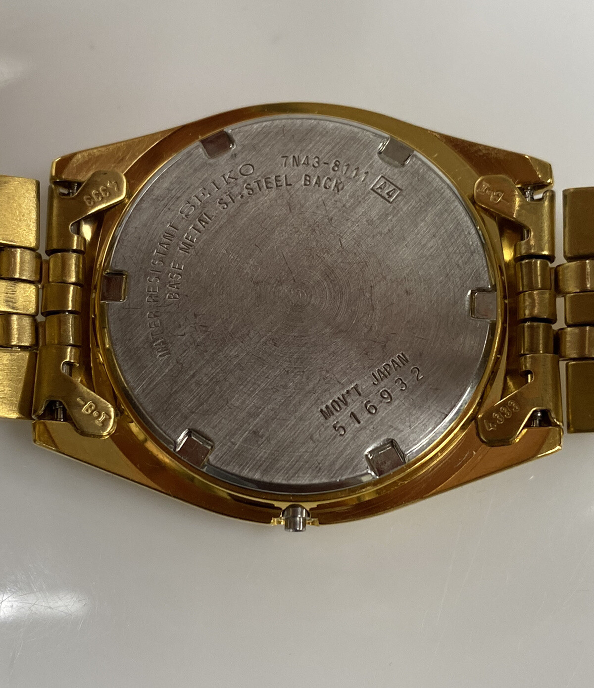 Original Seiko 7N43-8111/8119 Gold Tone Quartz Watch Case w/ Bracelet