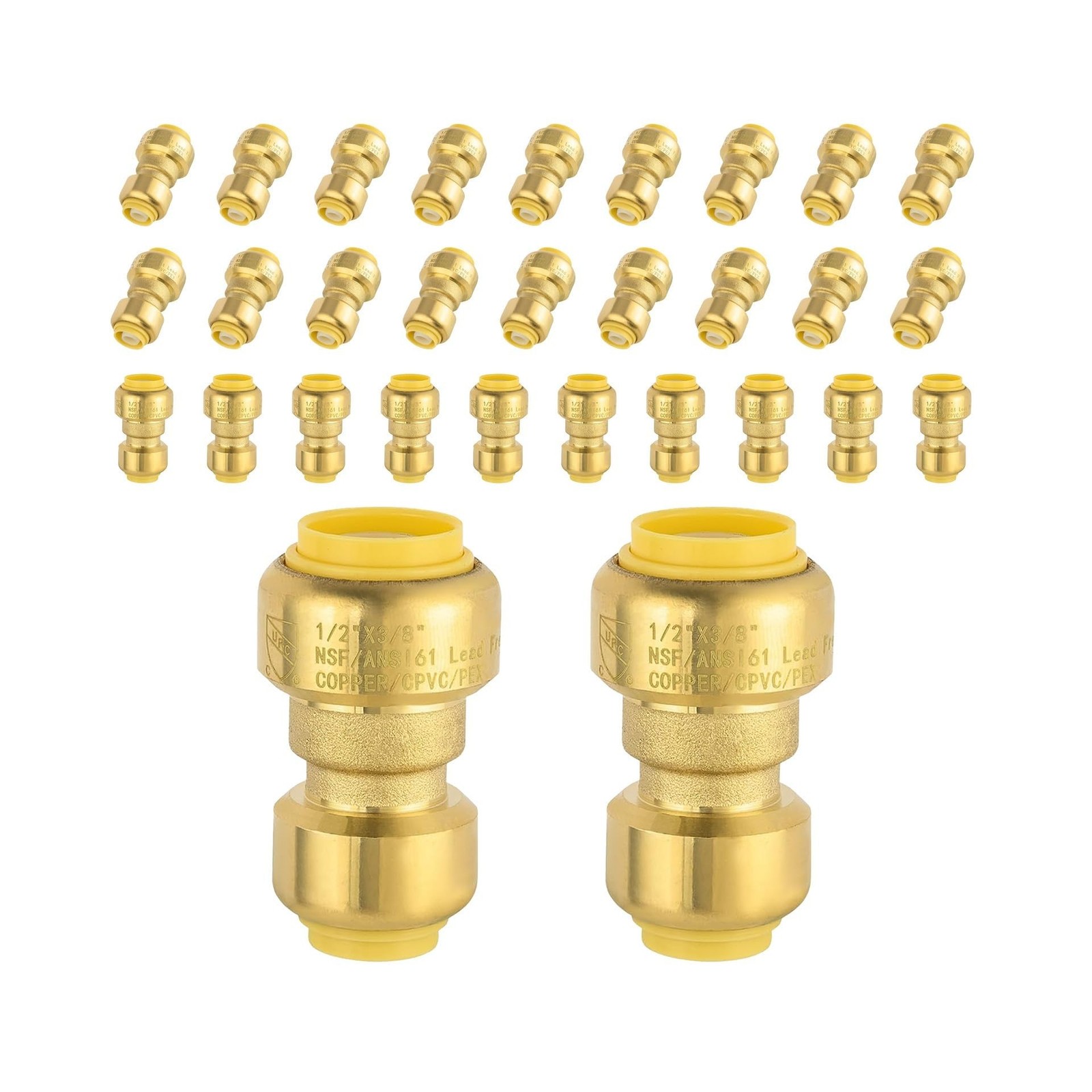 (30 Pack) Foskan 1/2″ x 3/8″ Reducing Coupling,Brass Push Fit Fittings, Push-…