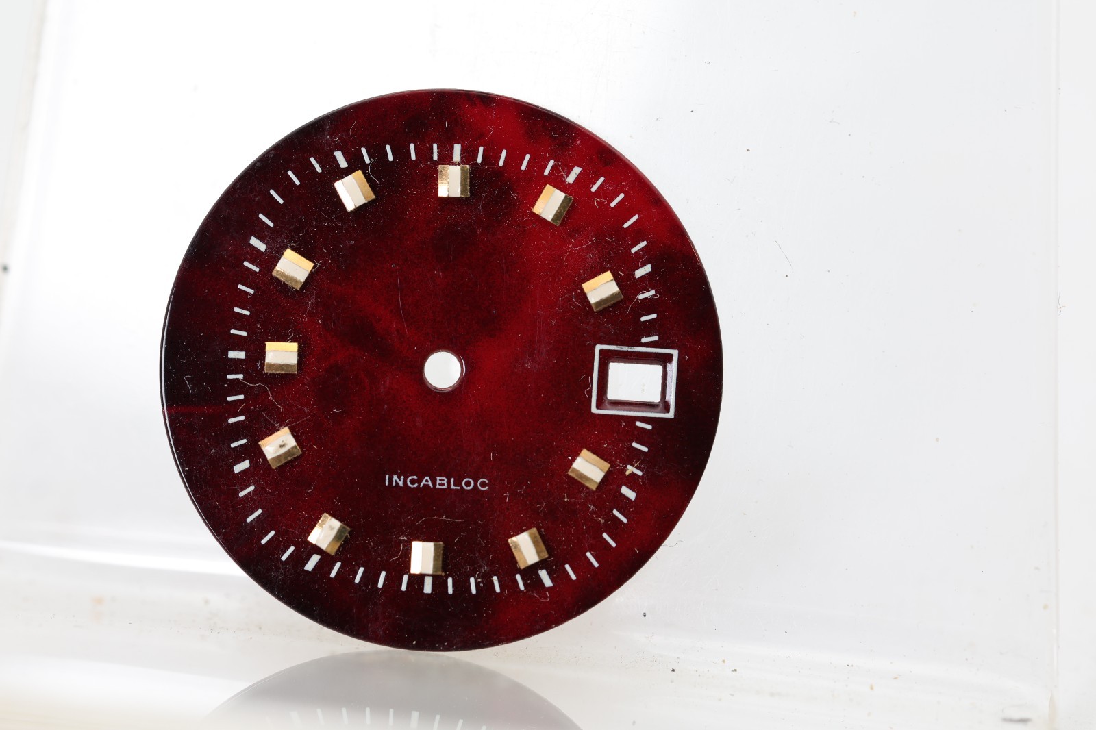 SWISS INCABLOC NOS WRIST WATCH DIAL 28.75mm, RED MARBLED, RAISED INDICES (NL)
