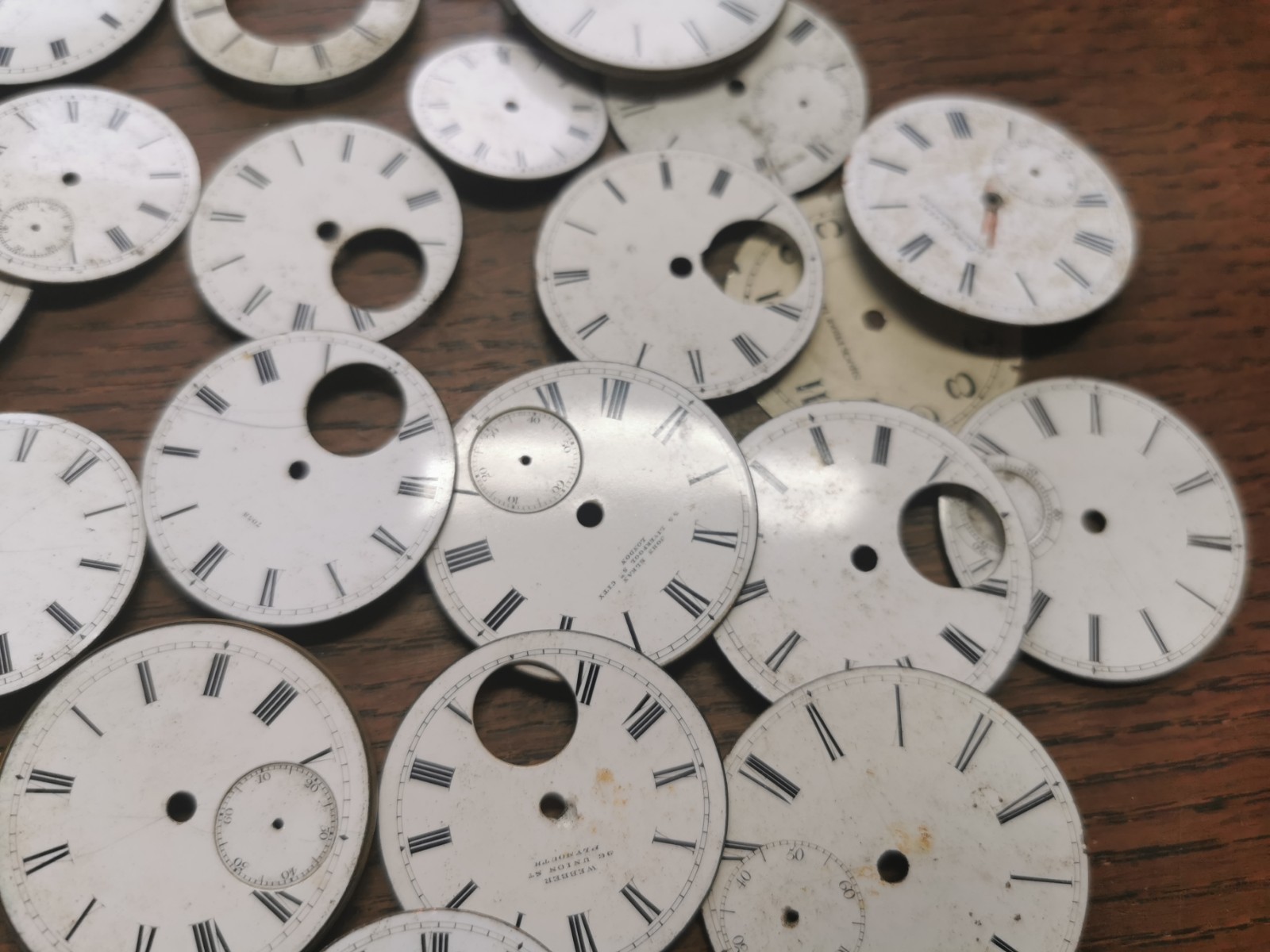 Pocket Watch Dials, Mostly Ceramic, Used, Various Sizes, Watchmaker Parts #R678