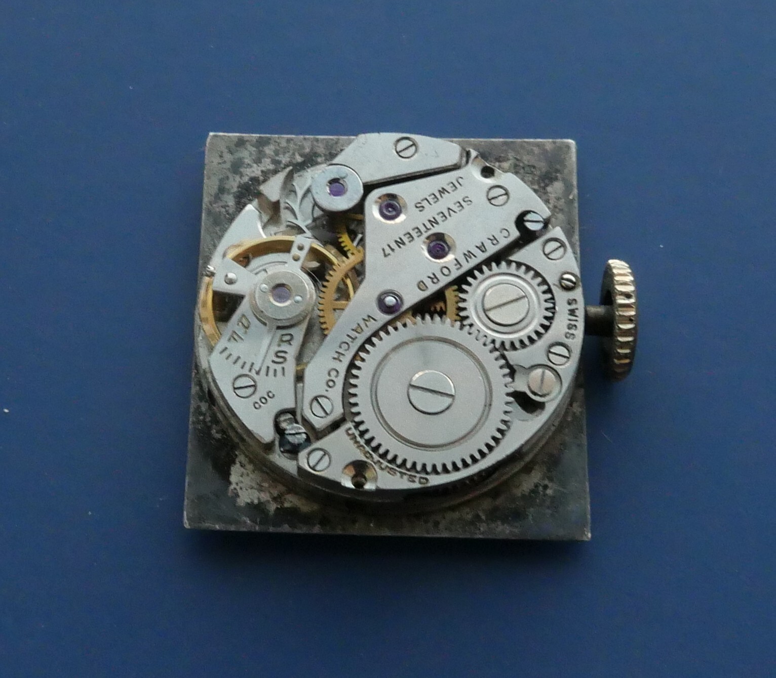 Vintage Crawford Swiss Made Watch Movement Diamond Dial 17 J Runs
