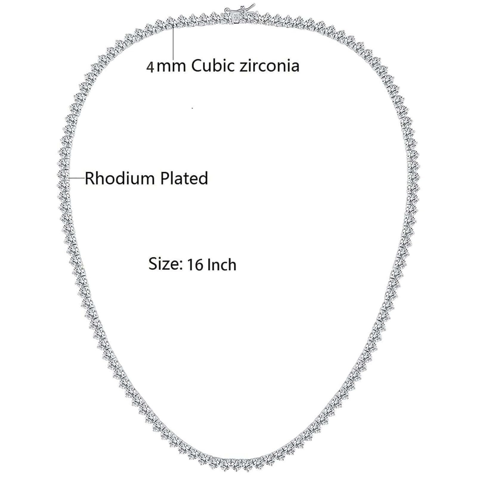 Gemsme 4mm Tennis Necklaces for Women – 3 Prong 18K White Gold Plated Round C…