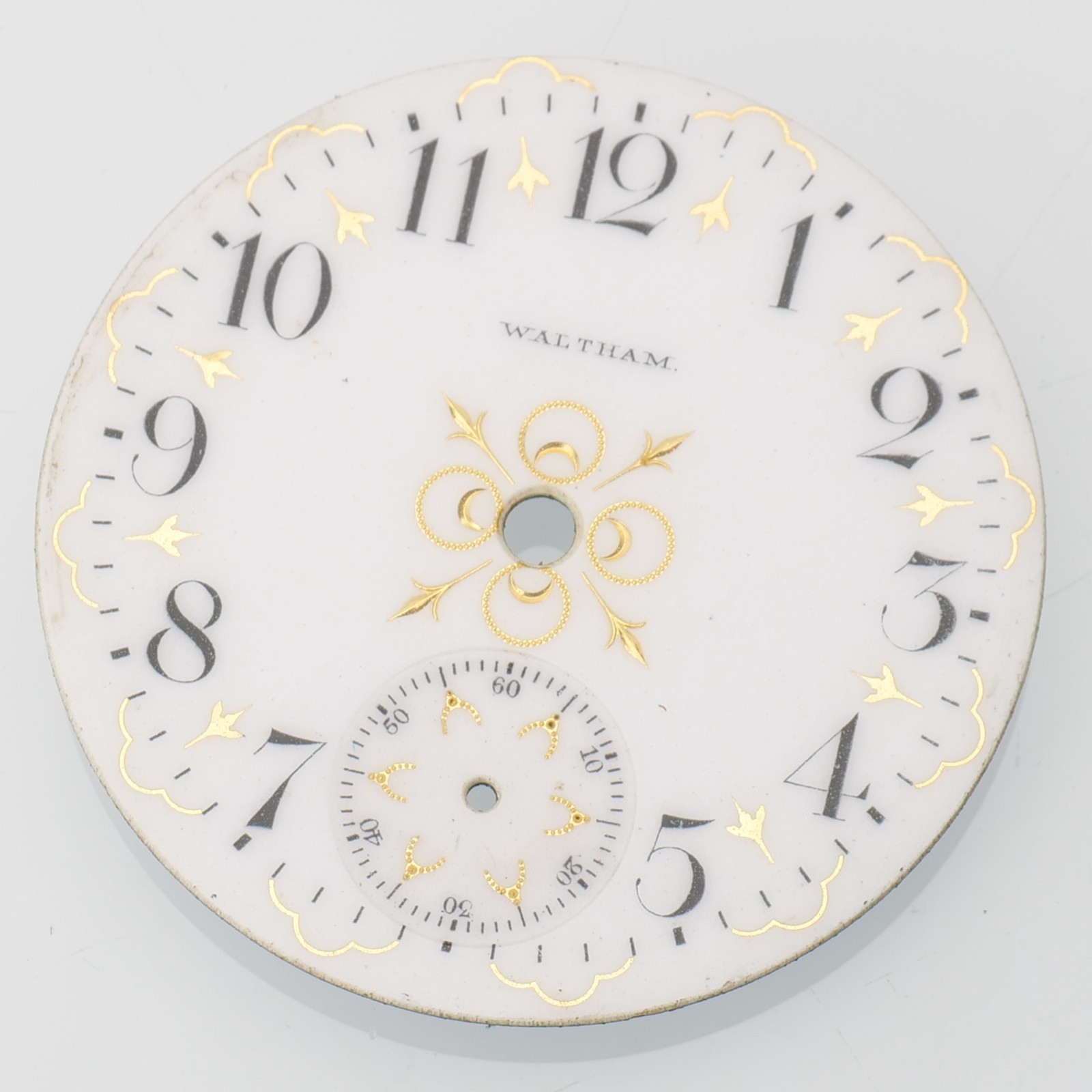 ANTIQUE WALTHAM BEAUTIFUL POCKET WATCH DIAL GOLD GILT ENAMELED VERY NICE 44.5MM