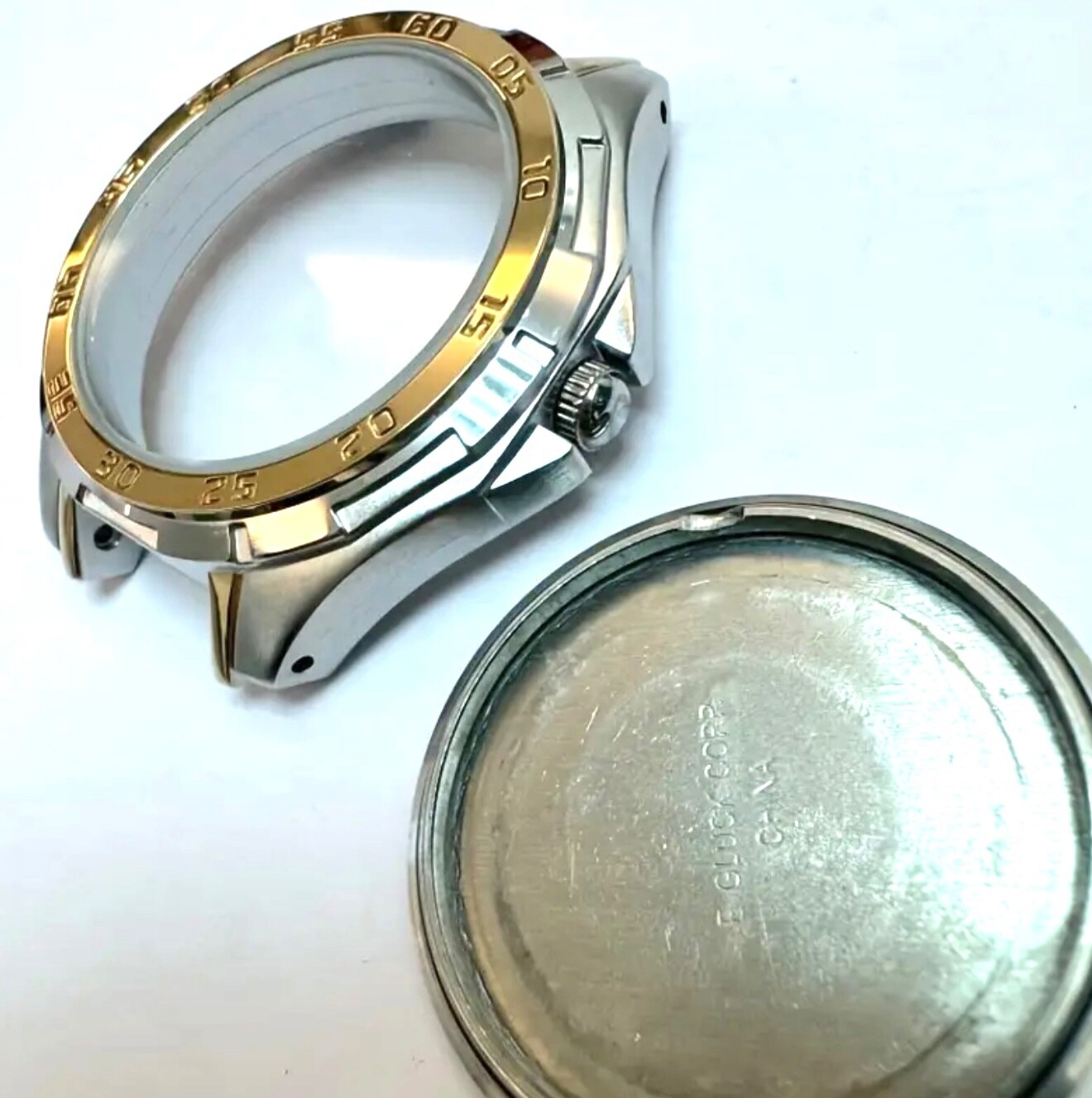 37.5mm Solid Stainless Steel Watch Case Gold Steel Engraved Bezel