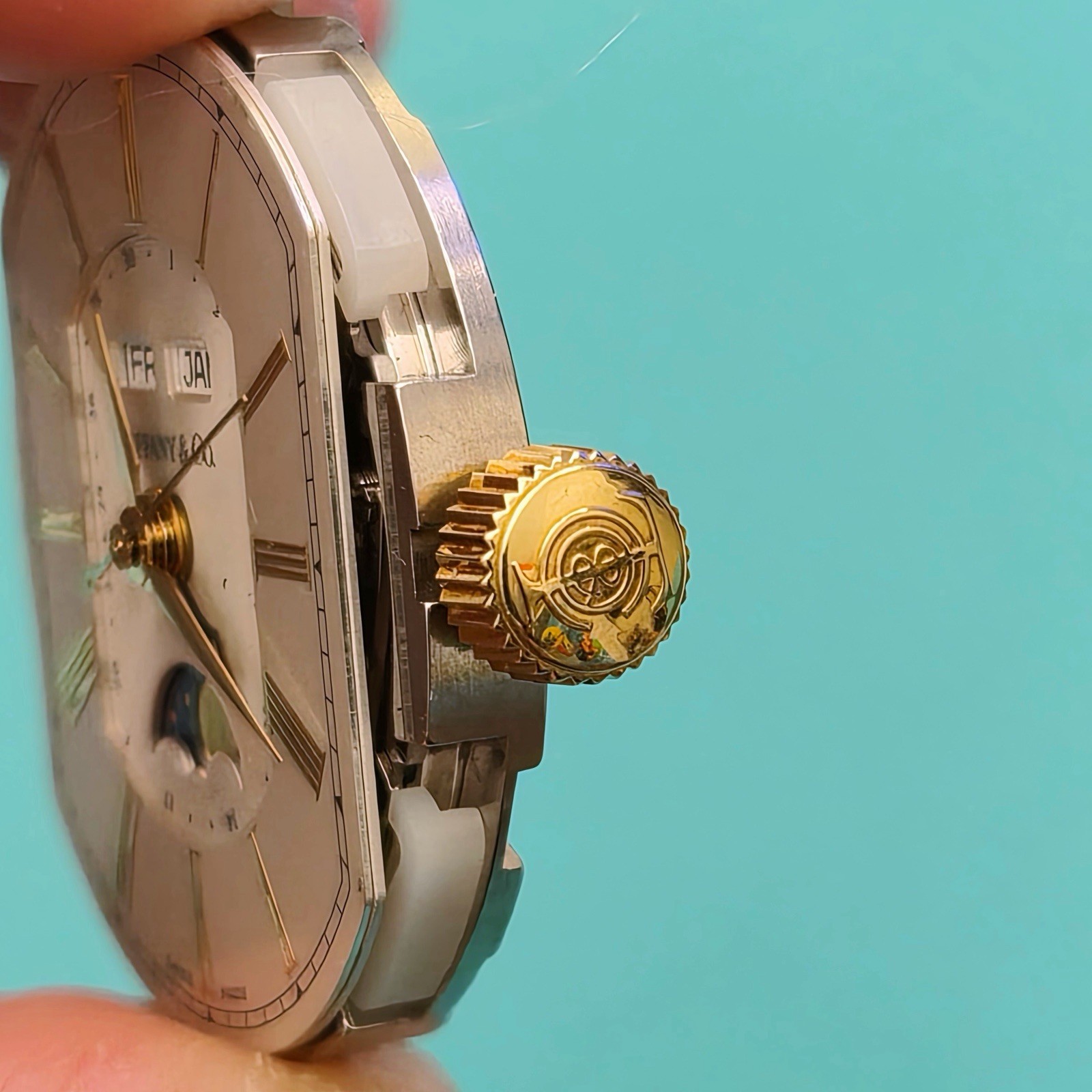 RARE Tiffany & Co. Mark Coupe Automatic Day Date Moonphase 18k SS Dial Movement