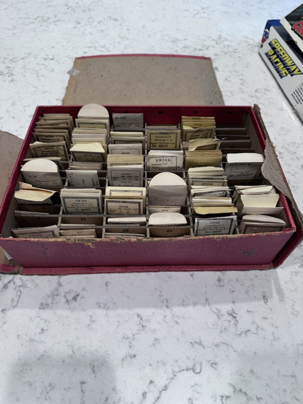 VTG Swartchild Co Watchmakers Slotted Assorted Repair Box W/ 140+- NOS Springs