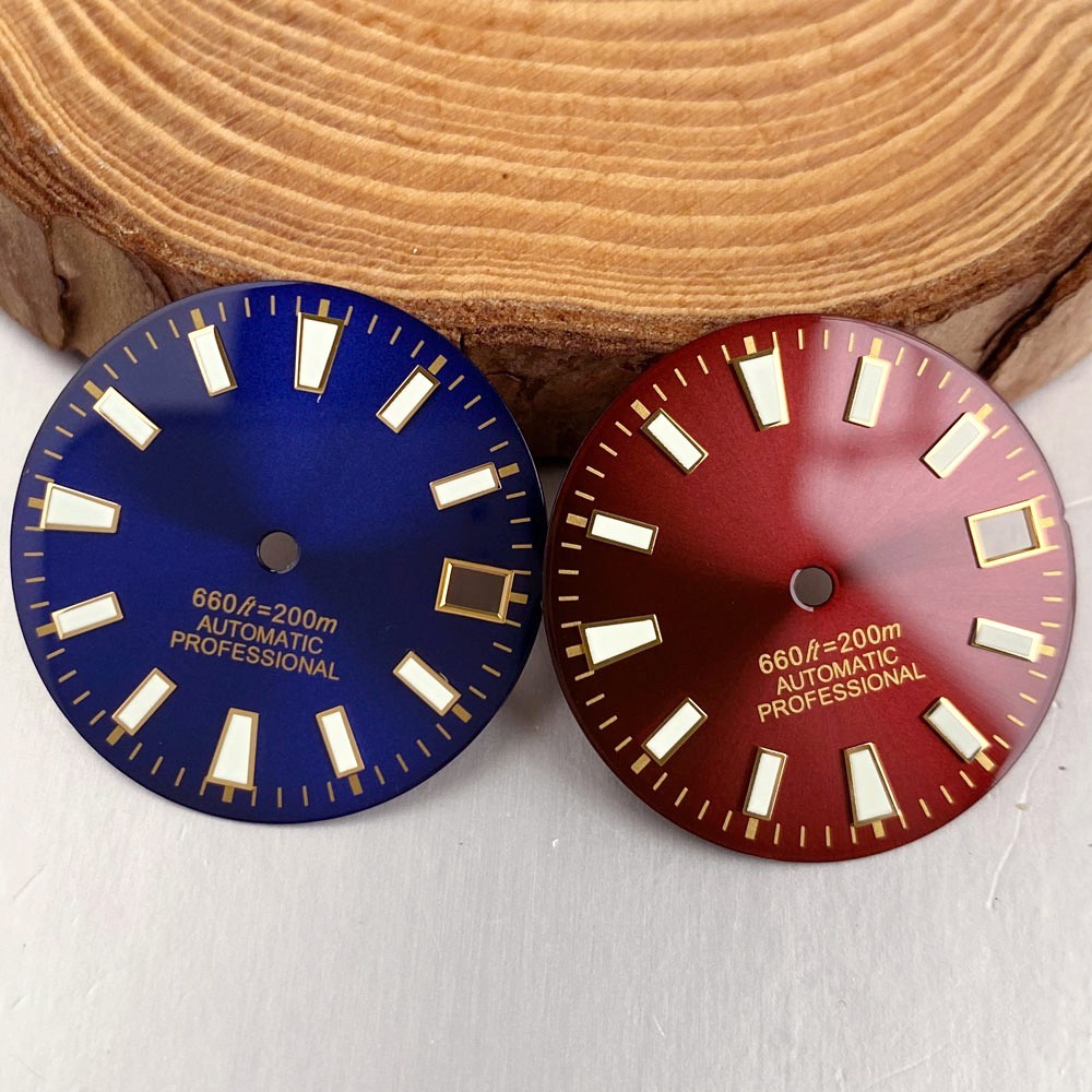 28.5mm Sunburst Watch Dial With Date Window For NH35 NH36 Movement Green Lume
