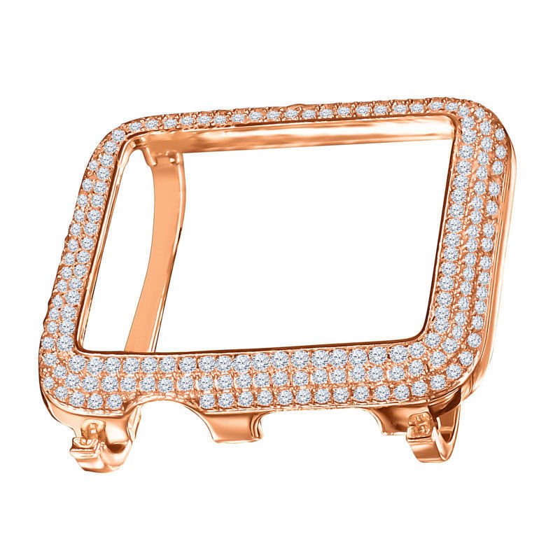 Series # 2 & 3 Lab Diamond Cover Case Custom Apple Watch Bezel Rose Gold Silver