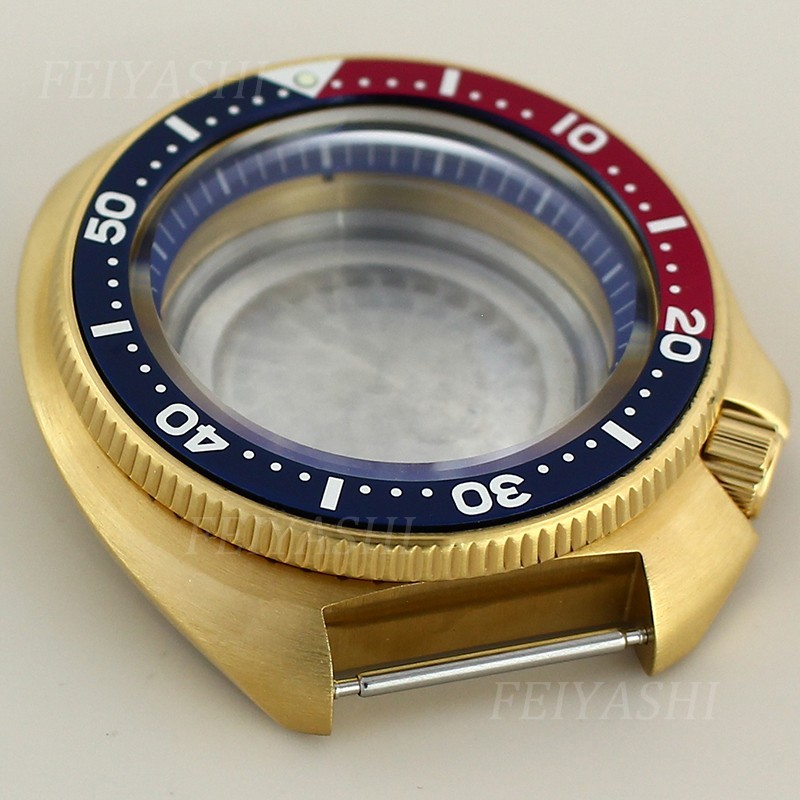 44mm Modify Turtle 6105 Mod Gold Watch Case Sapphire 10ATM For Seiko NH35 36 38