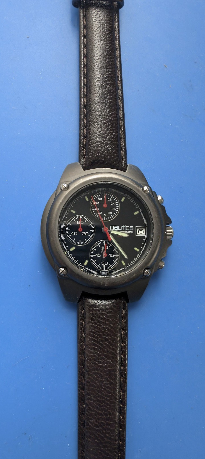 MENS NAUTICA CHRONOGRAPH 50M WRISTWATCH WITH LEATHER BAND