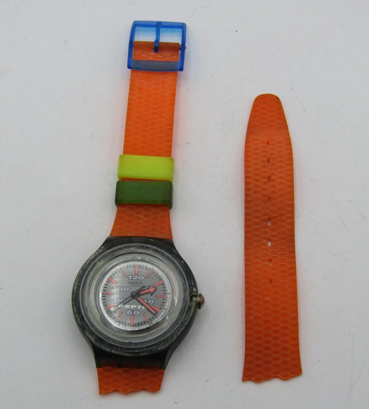 SWATCH SCUBA DIVER’S WATCH UNTESTED FOR PARTS/REPAIR/RESTORE P&R BROKEN BAND w27