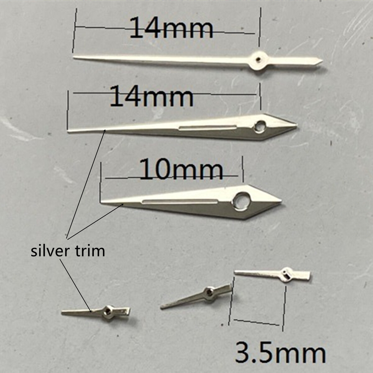 14mm Silver Trim Arrow Shape Green Lume Watch Hands for VD53 VD54 VD57 Movement