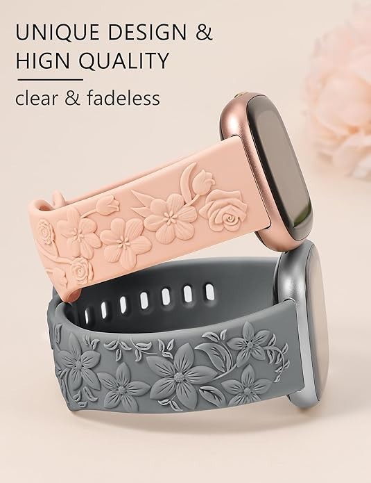 Minyee 2 Pack Floral Engraved Band Compatible with Fitbit Versa 4/V… Fast Ship