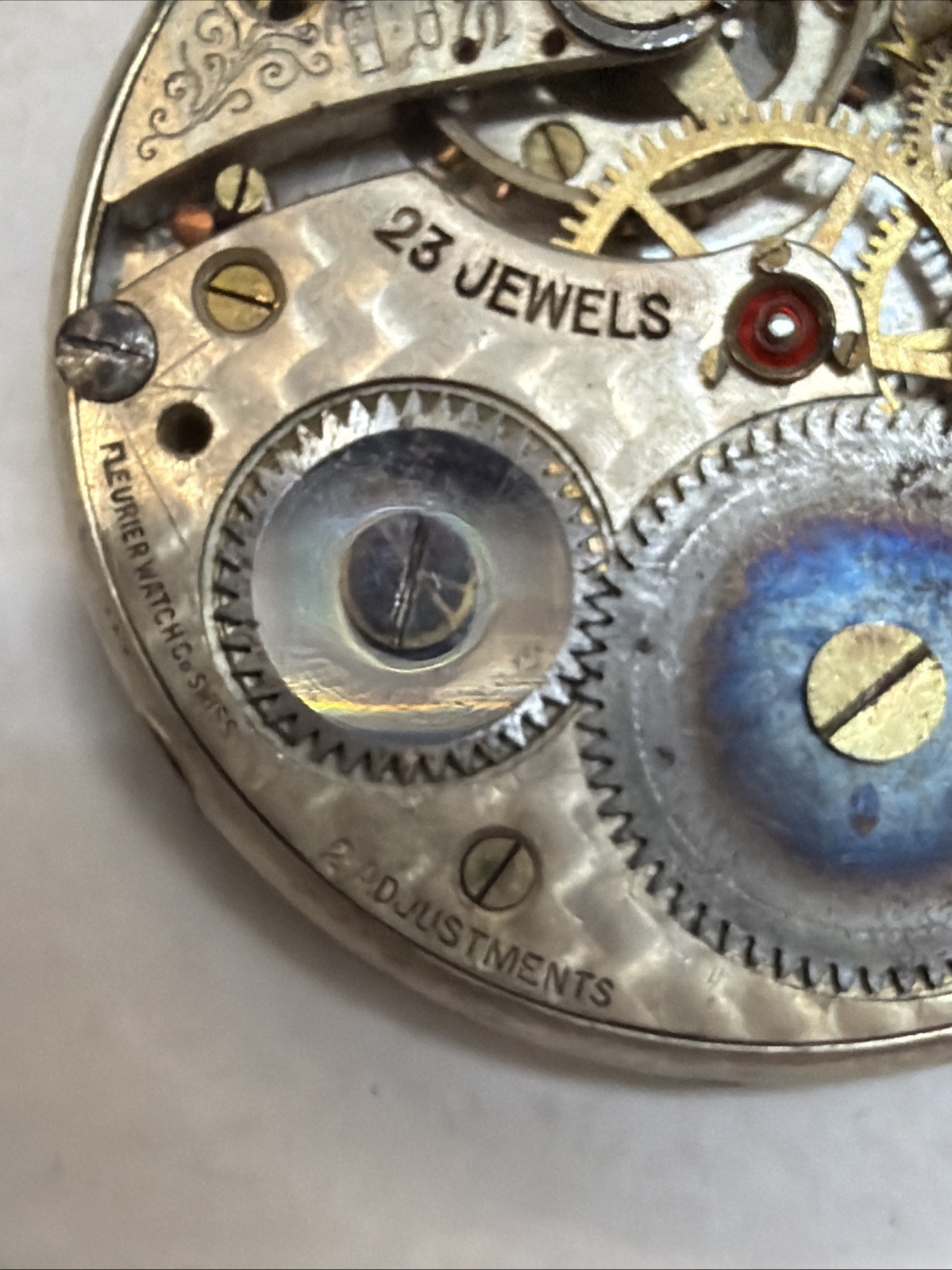 AE72 Fleurier Watch Co Pocket Watch Movement 23J Railroad Dial Vintage Untested