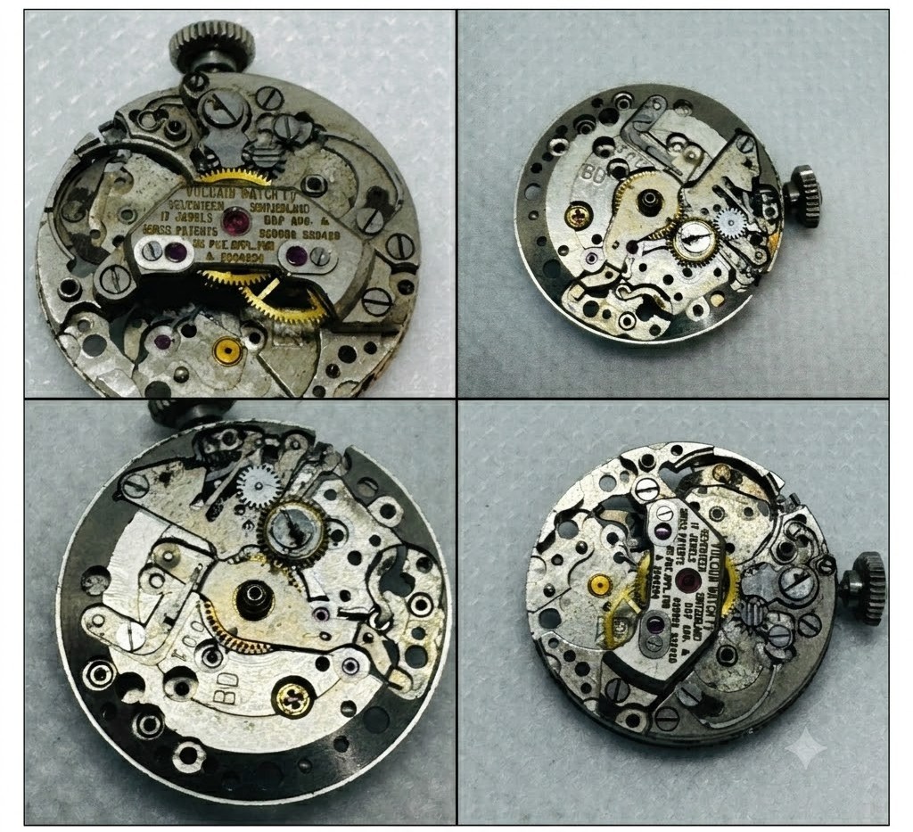 Vintage Watch Movement & Dial Parts Lot: Vulcain Waltham Bulova Elgin and more