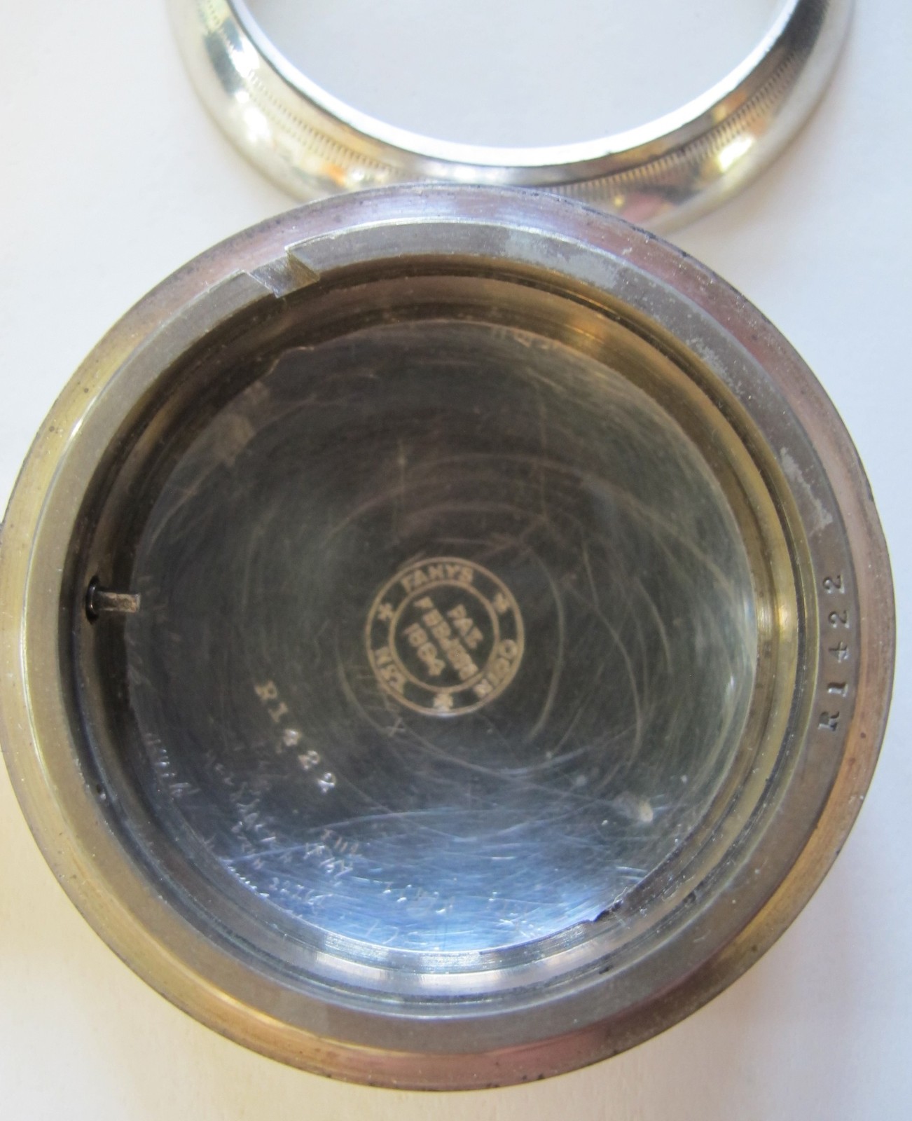 Size 18 COIN SILVER PocketWatch CASE Only – FAHYS Open Face with Bevel Crystal