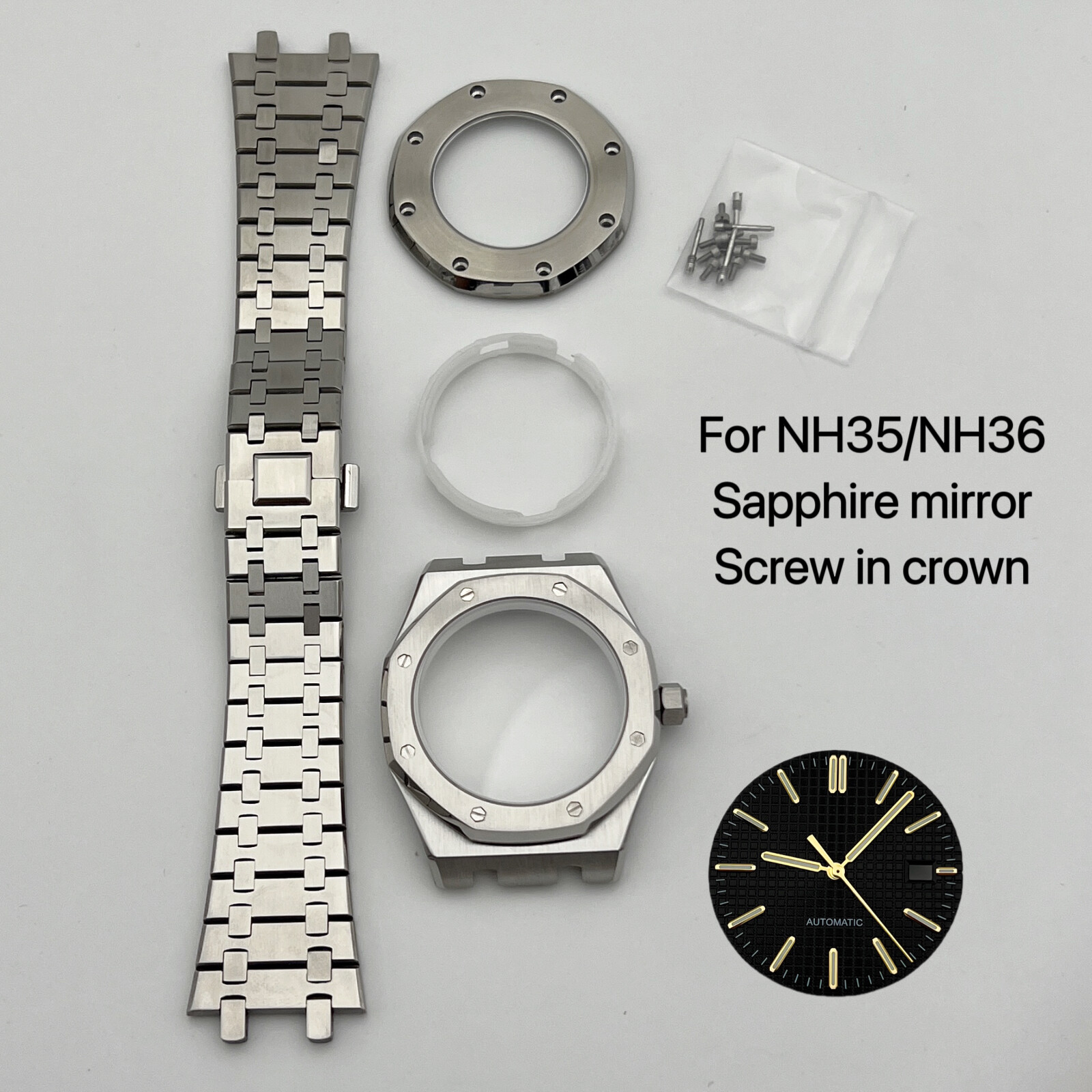 NH35 Case 41mm + Strap + Dial+hand Sapphire Glass for NH35/NH36 Movement