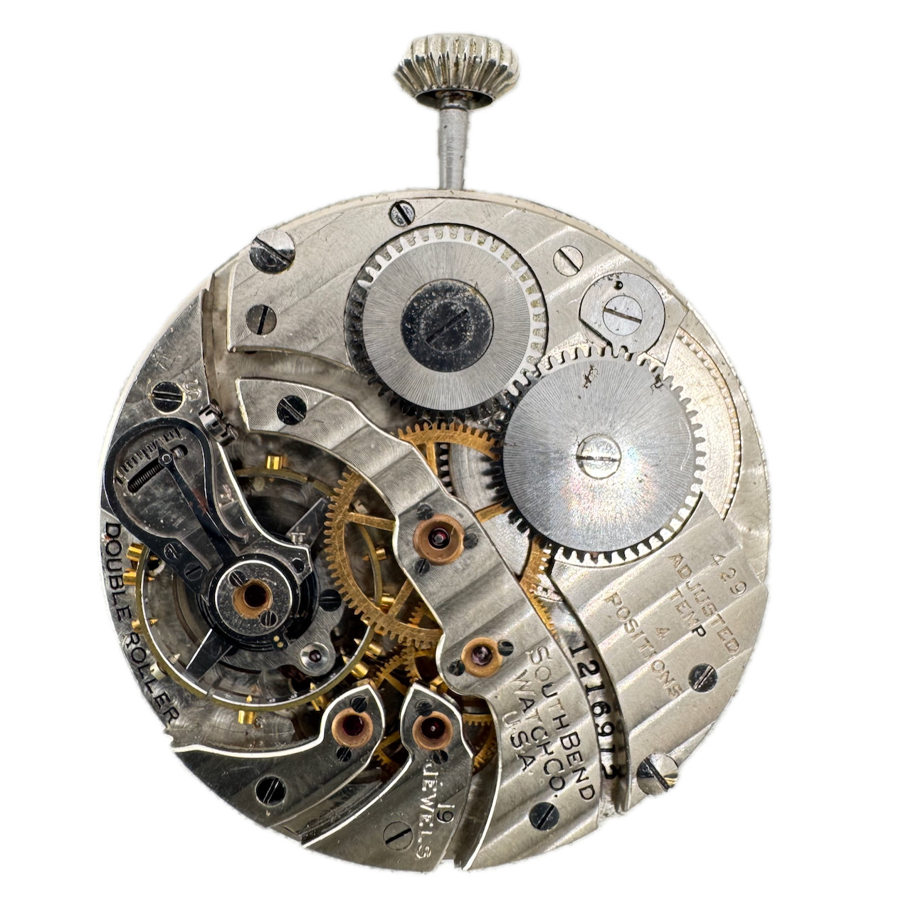Vintage 12s 1928 South Bend Mechanical Pocket Watch Movement 429 USA Running
