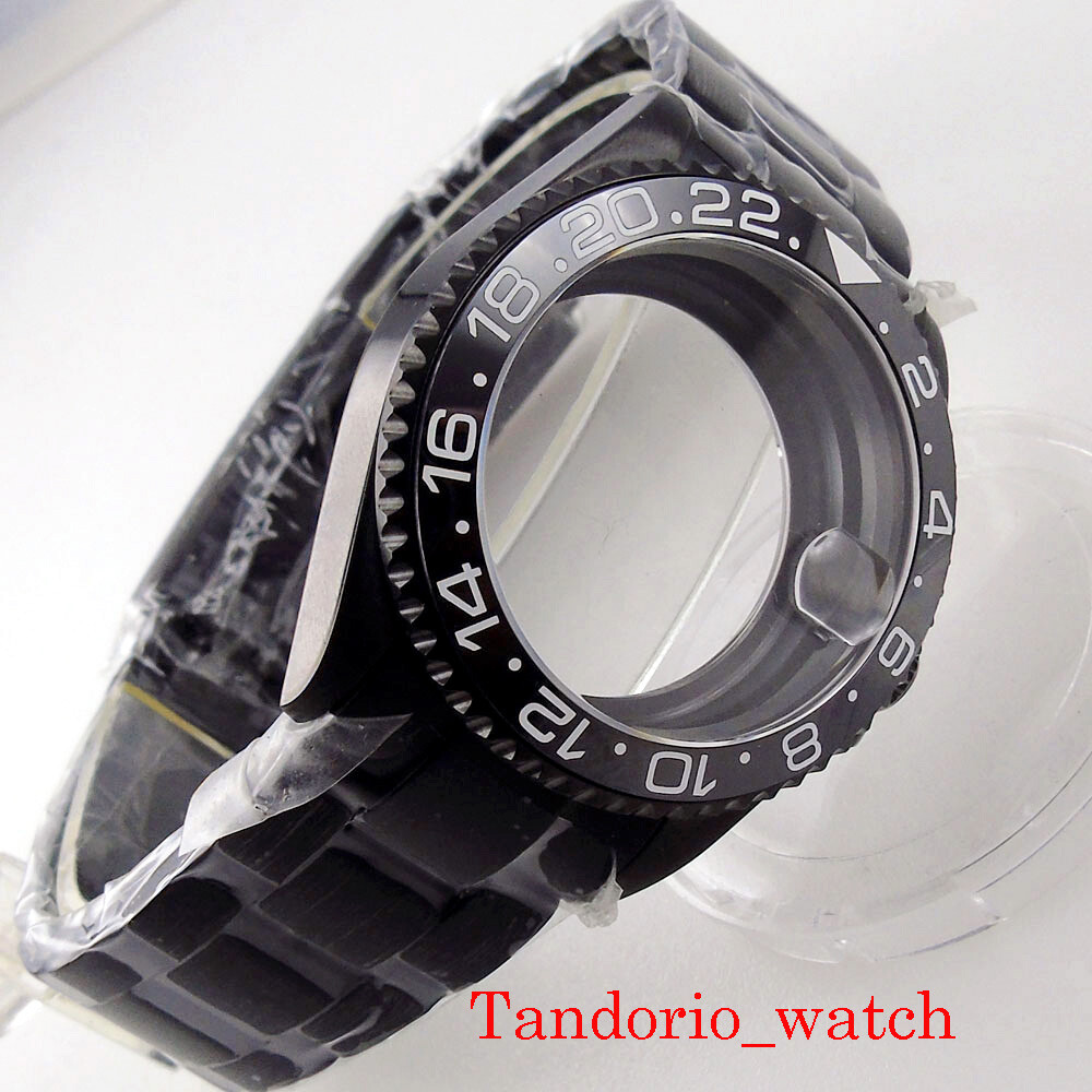 For NH35 NH36 Movement 38mm Black PVD Men Watch Case Sapphire Glass Oyster Strap
