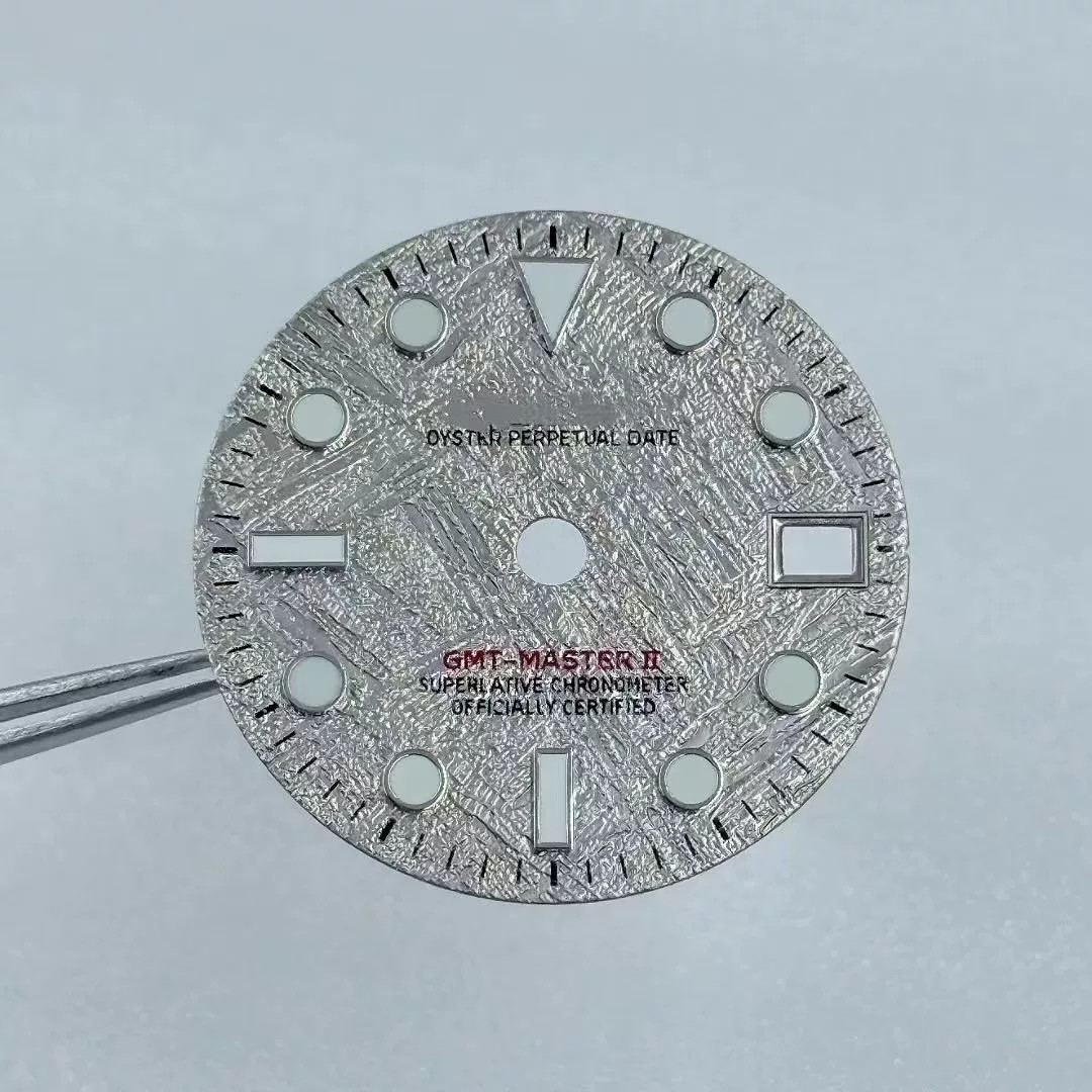 28.5mm GMT Meteorite pattern Watch Dial Green Luminous For NH34 Movement