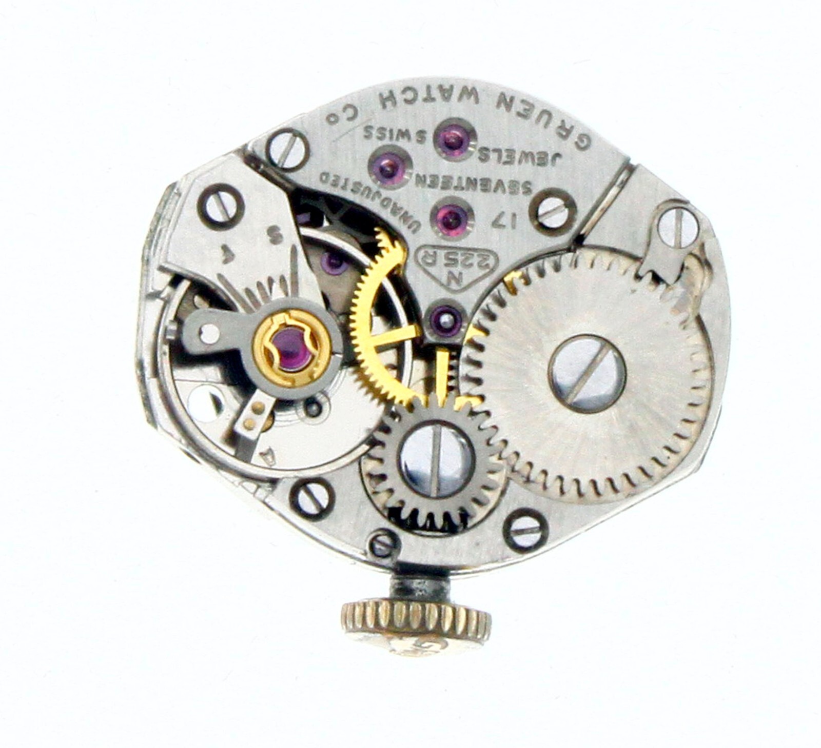 Gruen Precision Model N225R Vintage Used 17 J Watch Movement 6.75 x 7.75”’ Runs