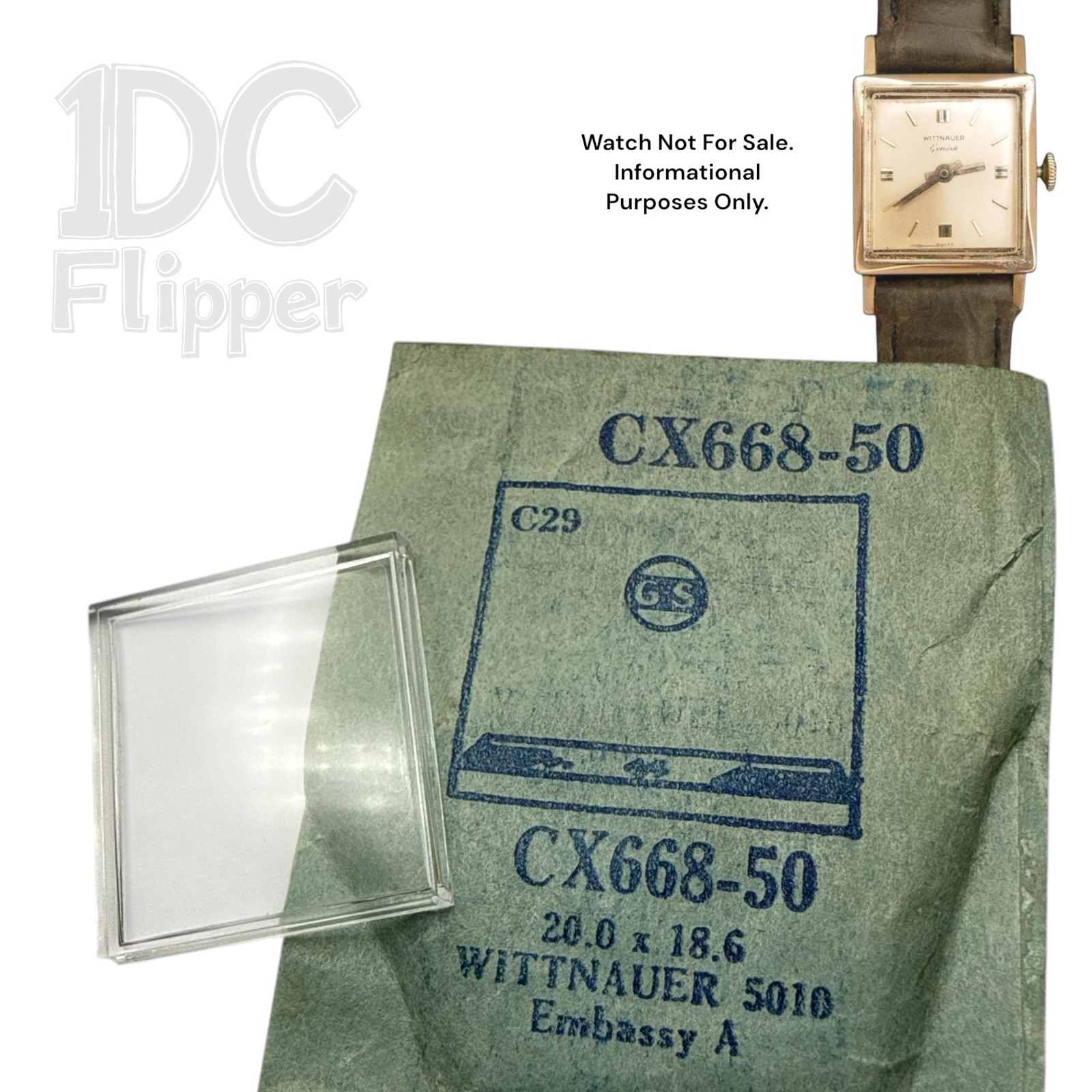Wittnauer Watch Crystal G-S CX668-50 20.0 x 18.6 Case 5010 Rectangle Shape NOS