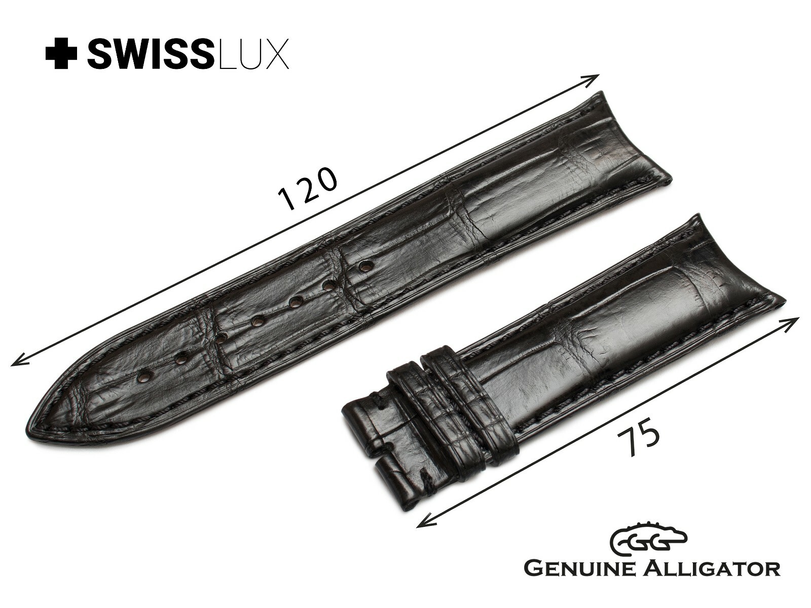 Alligator Curved Ends For GRAND SEIKO Watch Crocodile Leather Strap Band Clasp