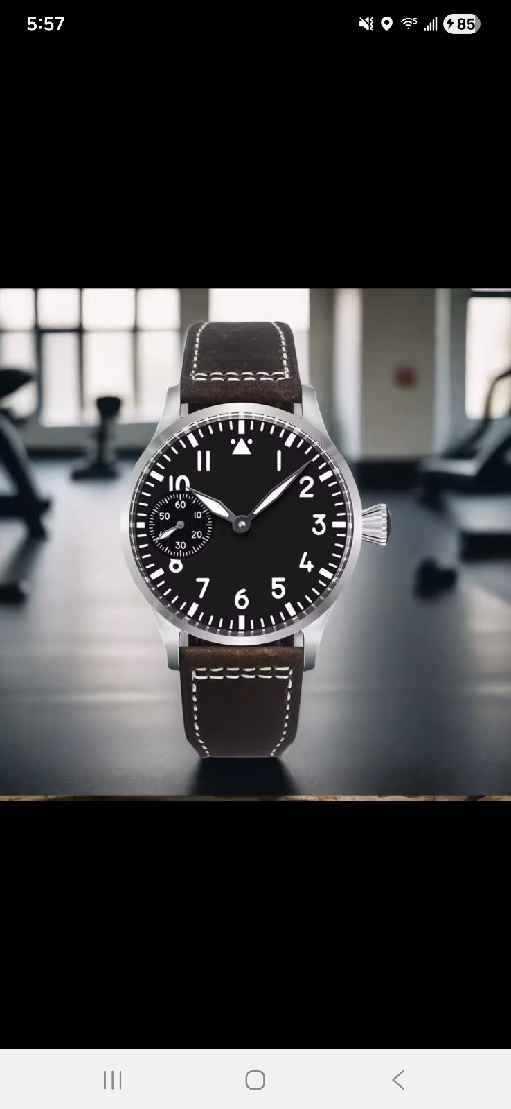 Pilot Watch 42mm ETA 6497 Exhibition Case. Black dial.