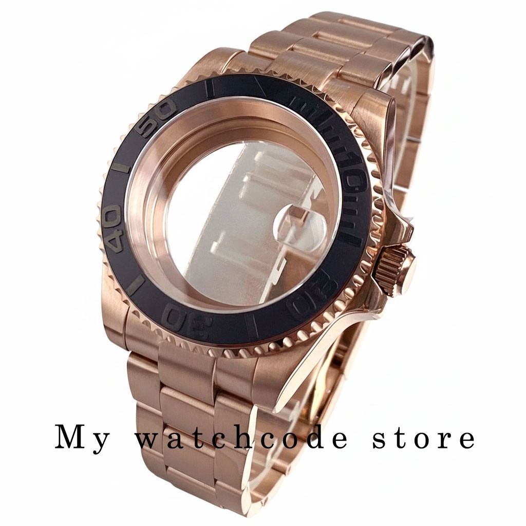 40mm Rootbeer Ceramic Bezel Sapphire Rose Golden Watch Case Fit NH35 NH36 2824