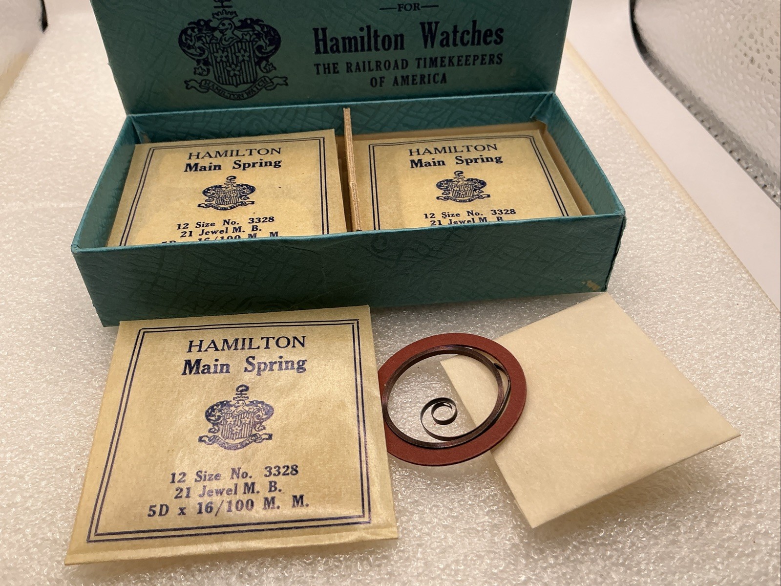 Vintage Hamilton 12 Size #3328 Lot Of (10) Nos Mainsprings W/box