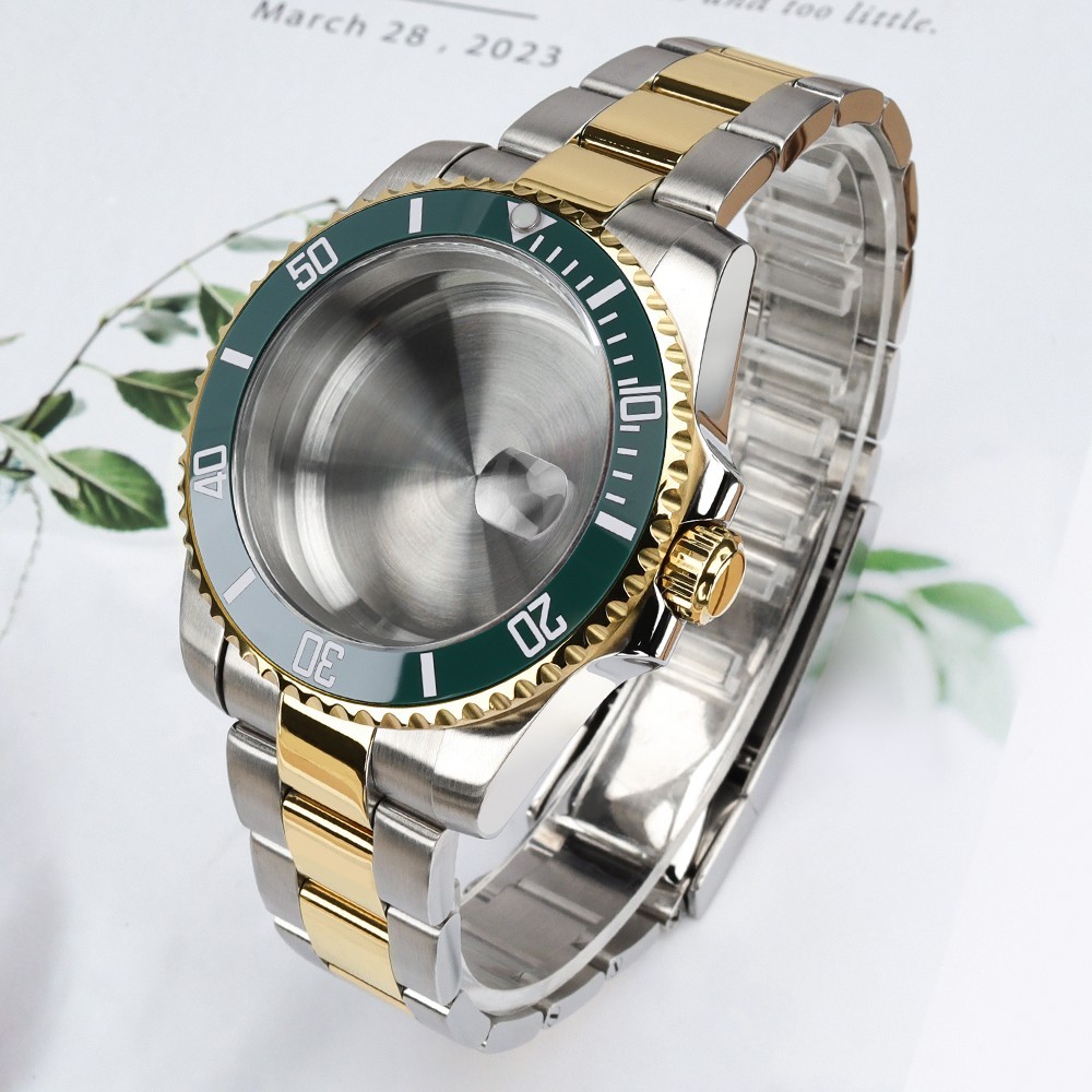 40mm Oyster Diving Watch Case Bracelet Silver Gold Steel For Seiko NH35 ETA 2824