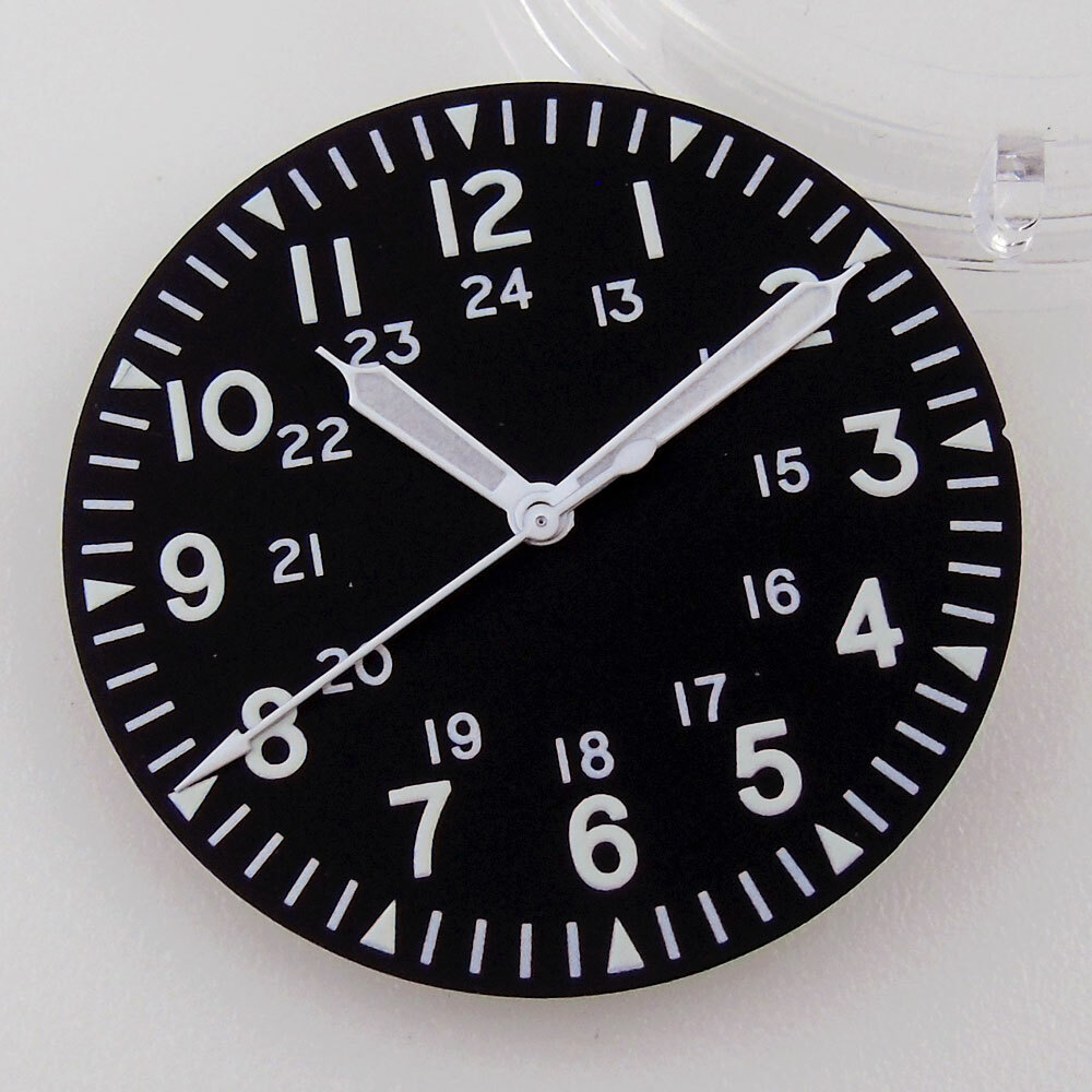 33.6mm black dial luminous mark fit vintage pilot style NH35 NH36 movement watch