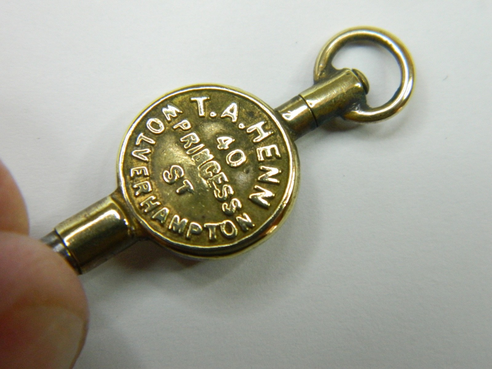 FINE ANTIQUE 1880 VICTORIAN ENGLISH ADVERTISING #9 GILT STEEL POCKET WATCH KEY