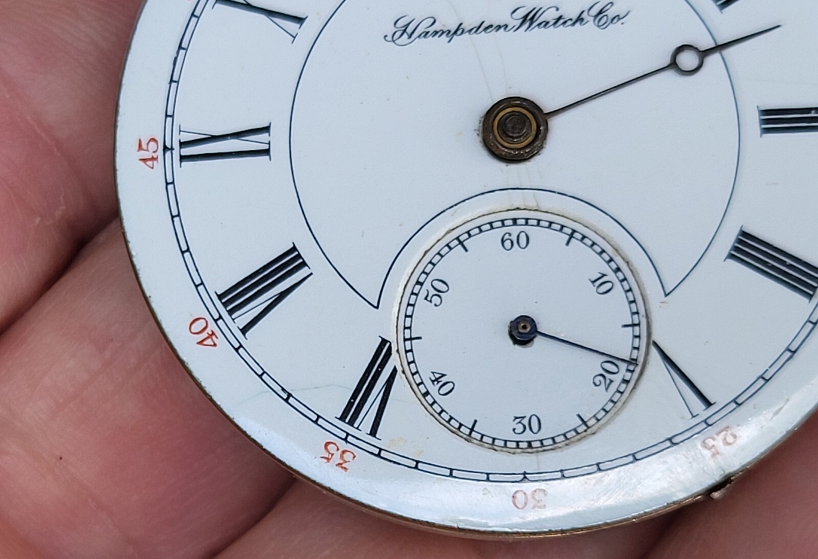 Hampden Dueber Pocket Watch Movement & Dial Face c1894 Antique AS IS